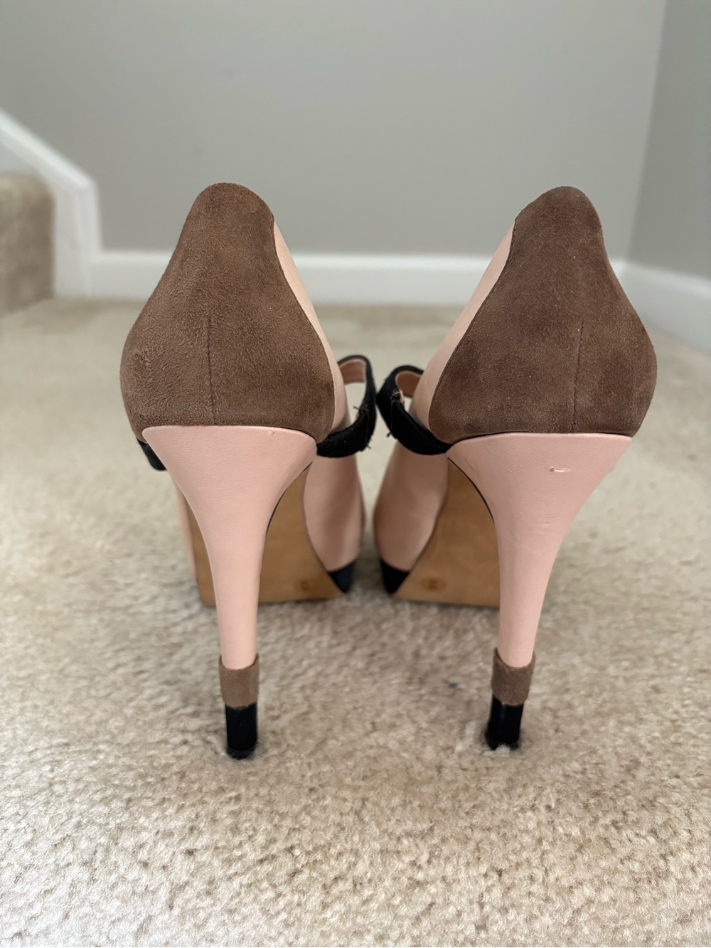 Jessica Simpson Blush Pink and Black Peep-Toe Mary Jane Heels - Picture 4 of 6